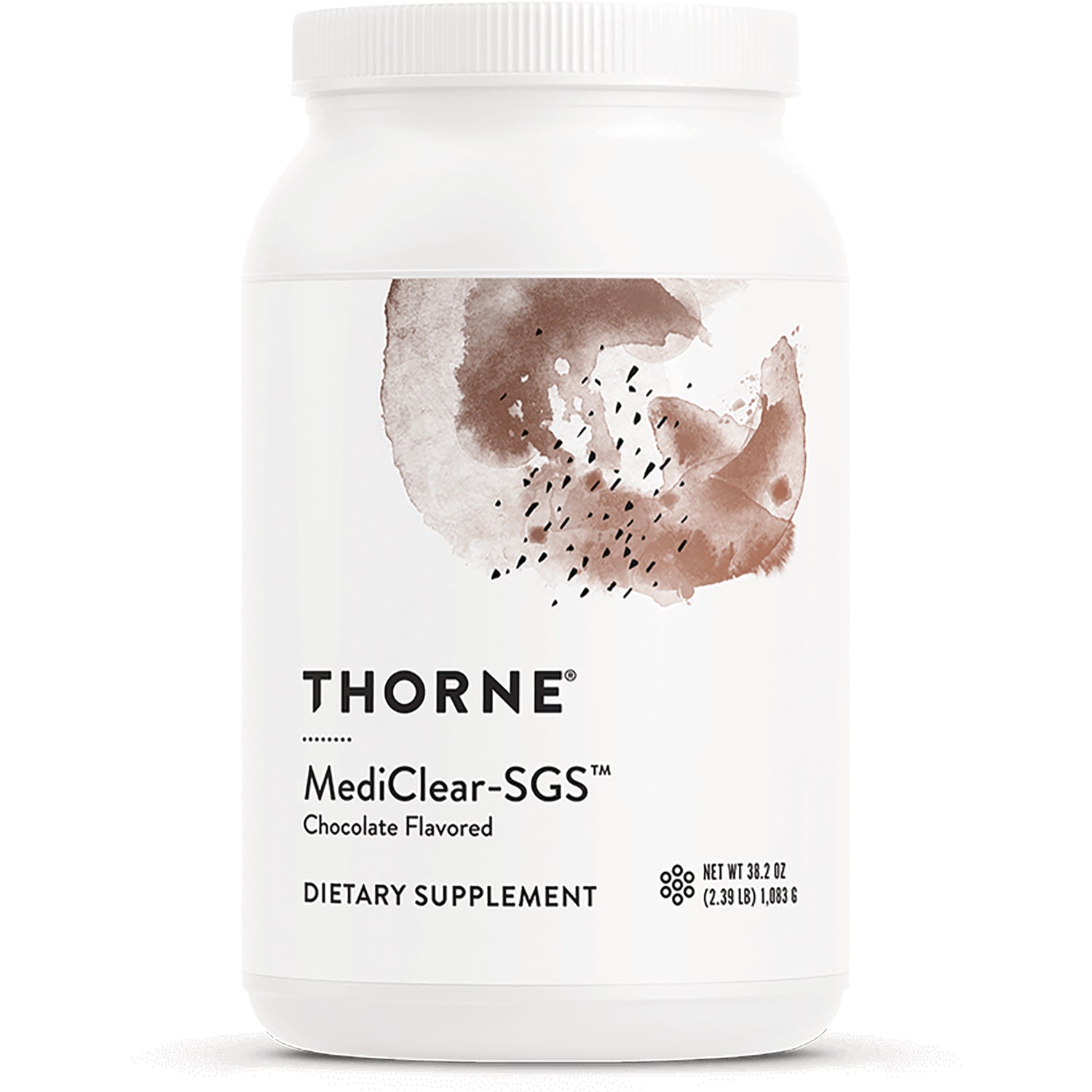 TRN009 | Thorne MediClear-SGS chocolate flavored dietary supplement, 38.2 oz canister