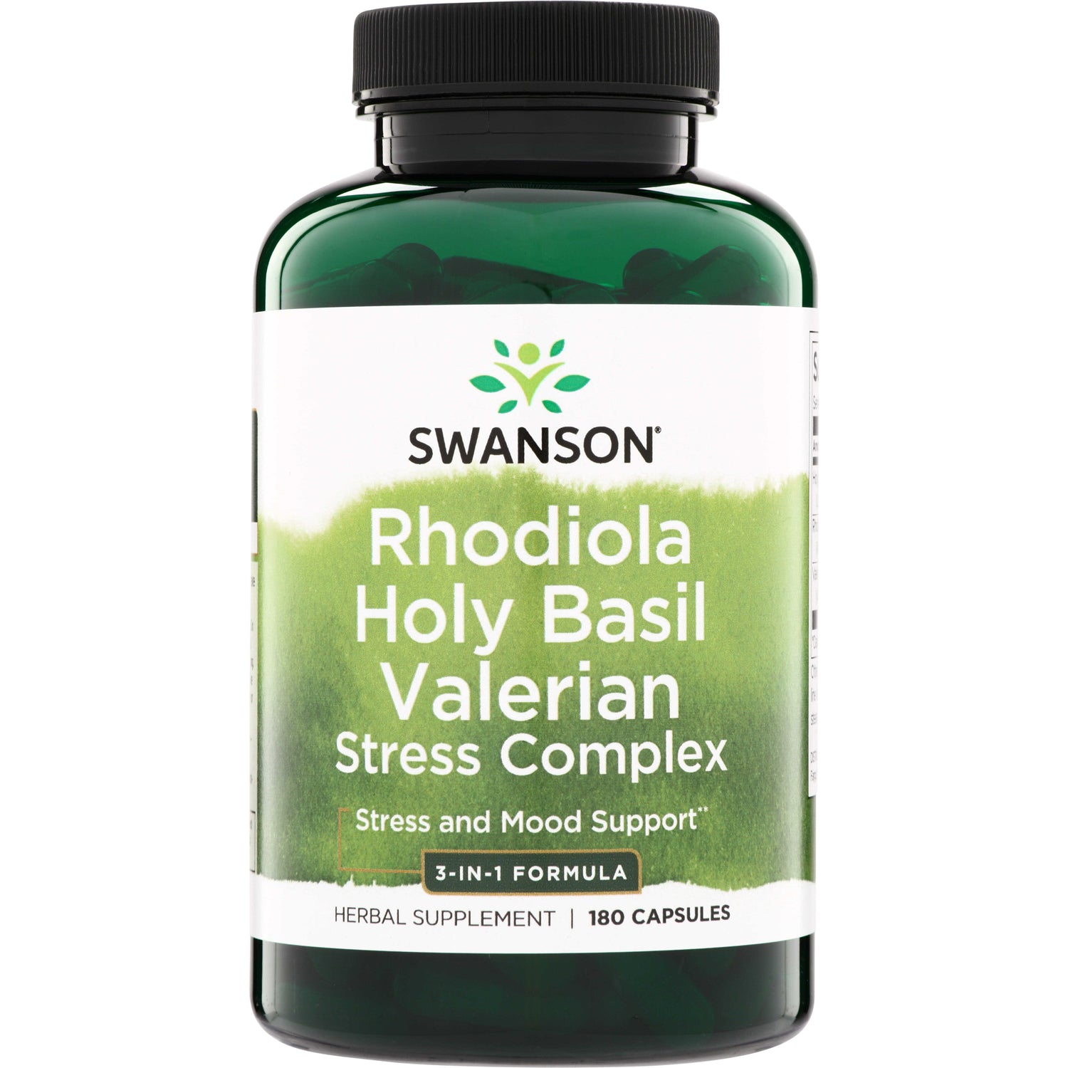 SW1114 | Swanson Rhodiola Holy Basil Valerian Stress Complex, 180 capsules, Stress and Mood Support