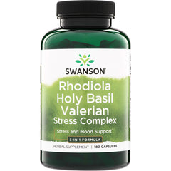 SW1114 | Swanson Rhodiola Holy Basil Valerian Stress Complex, 180 capsules, Stress and Mood Support