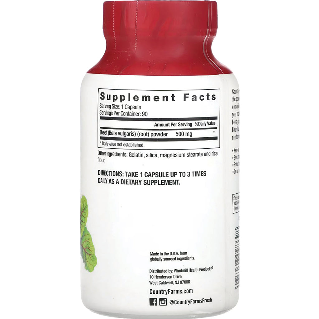 CFR018 | supplement facts label showing beet (Beta vulgaris) root powder 500 mg, serving size 1 capsule and directions to take 1 capsule up to 3 times daily - Thumbnail