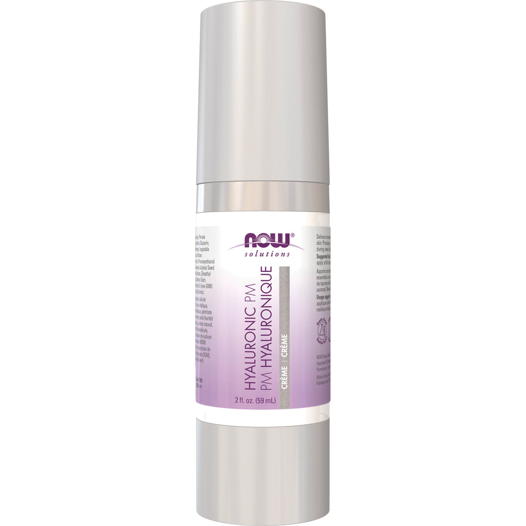 NWF484 | Silver pump bottle with purple NOW Solutions Hyaluronic PM cream label 2 fl oz - Thumbnail