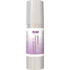 NWF484 | Silver pump bottle with purple NOW Solutions Hyaluronic PM cream label 2 fl oz
