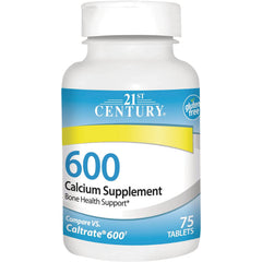 CNT264 | 21st Century 600 calcium supplement bottle, 75 tablets, gluten free