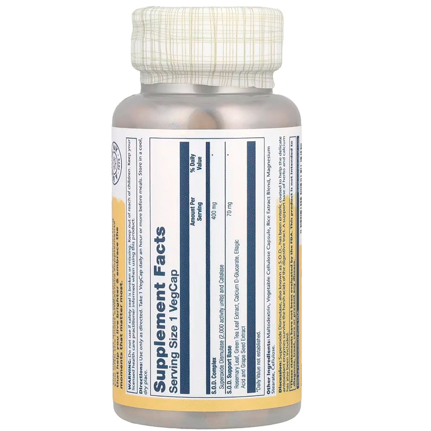 SLR316 | Supplement Facts panel on bottle label, serving size 1 vegcap