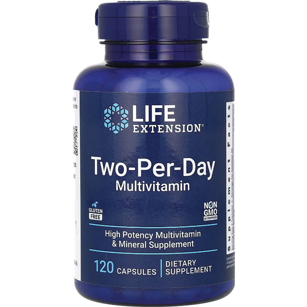 LE562 | Life Extension Two-Per-Day Multivitamin bottle front label showing 120 capsules dietary supplement - Thumbnail