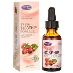 LFH076 | bottle and box of Life-flo Pure Rosehip Seed Oil 1 fl oz with dropper