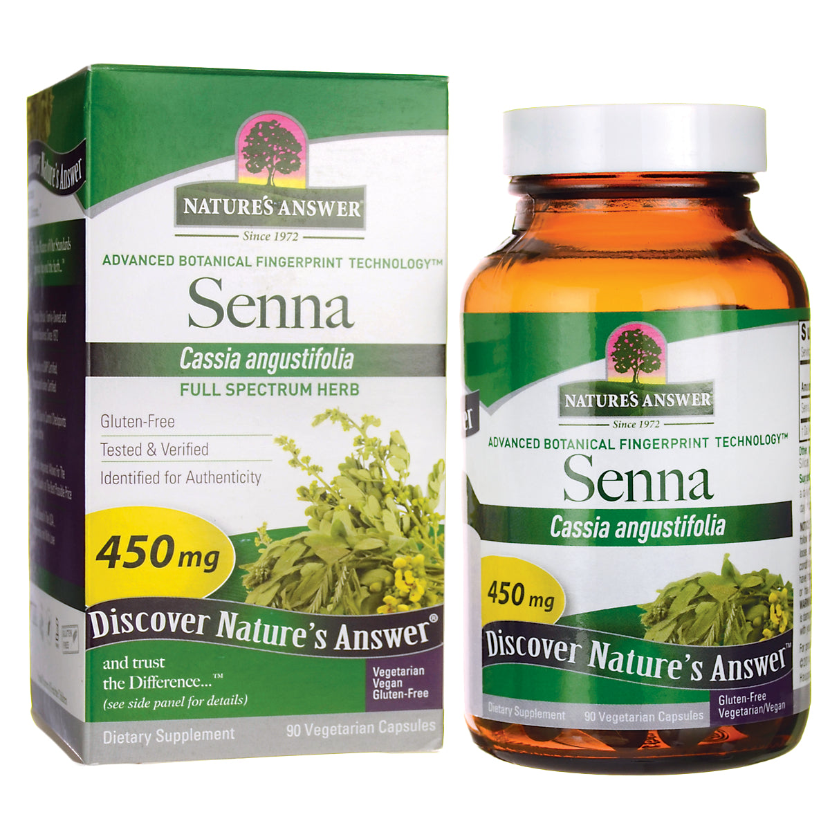 NAT114 | Nature's Answer Senna Cassia angustifolia 450 mg bottle and box, dietary supplement