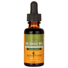 HPH138 | Amber 1 fl oz dropper bottle labeled HE SHOU WU whole root system restoration Musculoskeletal herbal supplement