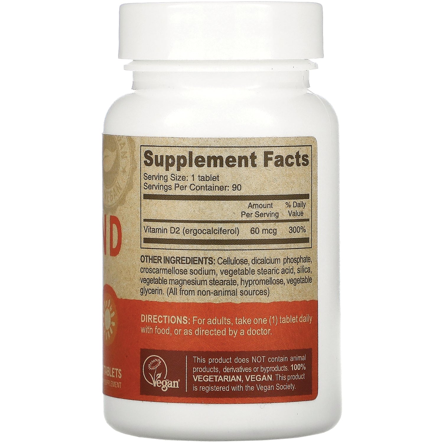 DEV034 | white supplement bottle back showing Supplement Facts panel, ingredient list and directions label