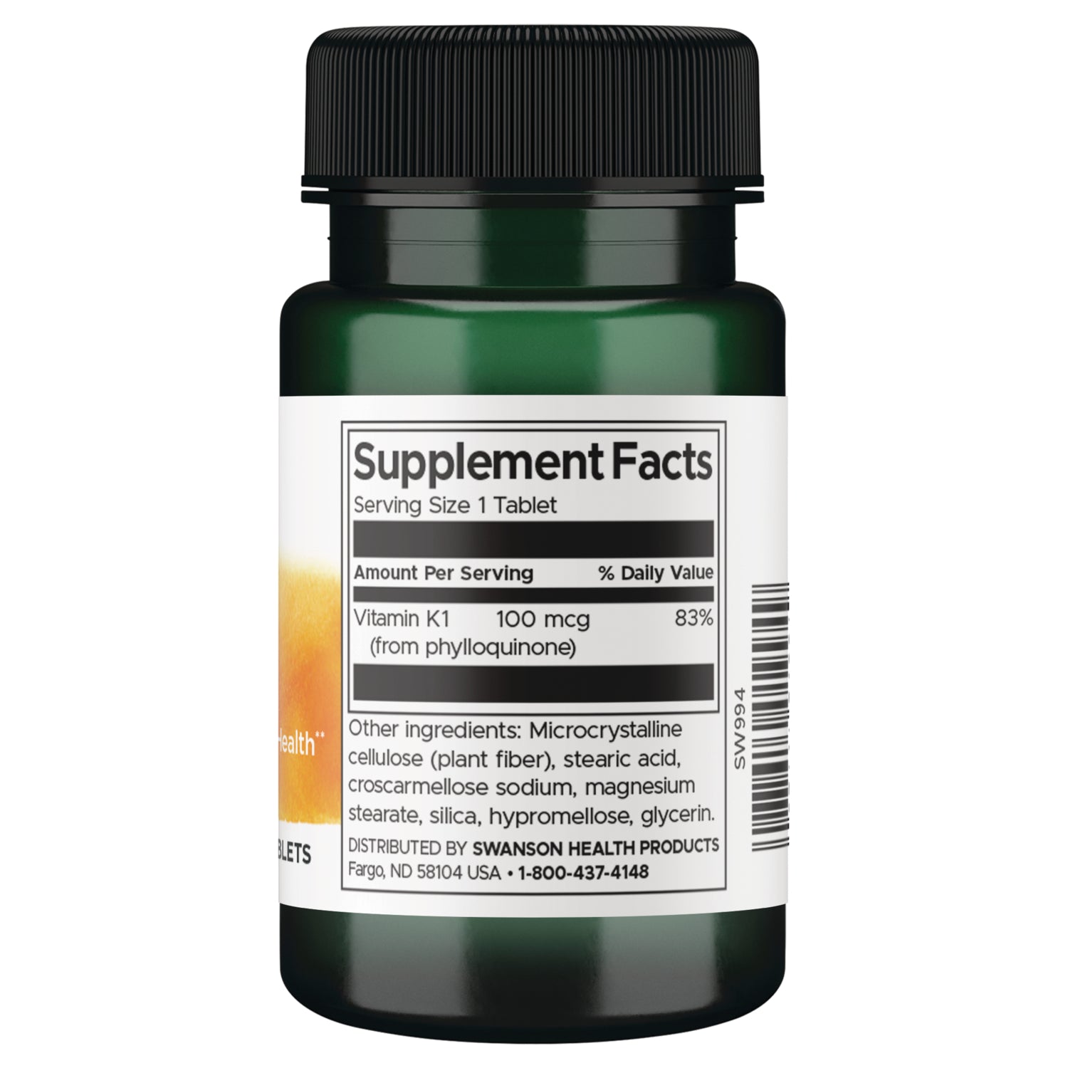 SW994 | Back label with supplement facts and serving information