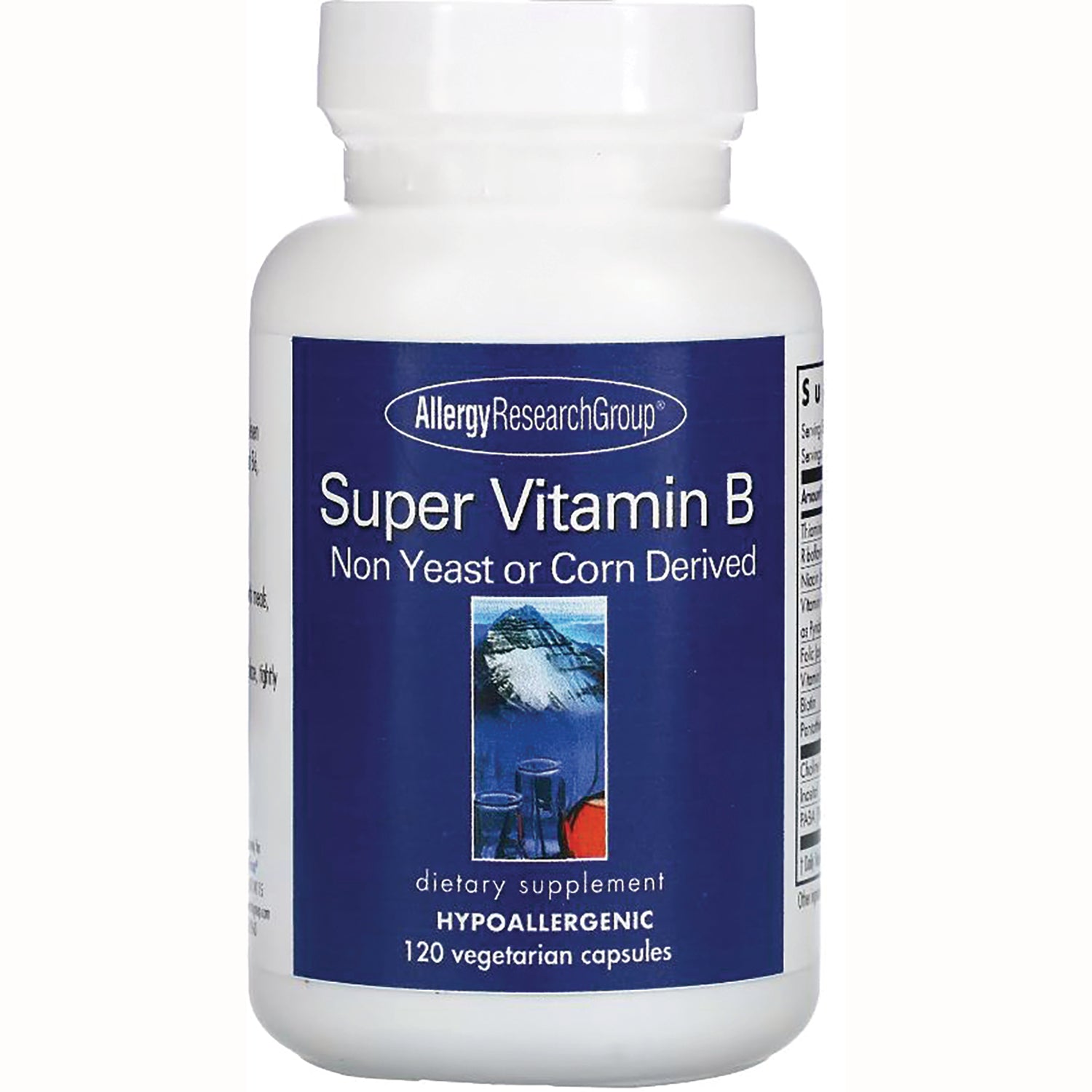 ARG036 | Allergy Research Group Super Vitamin B bottle with blue label, hypoallergenic, 120 vegetarian capsules