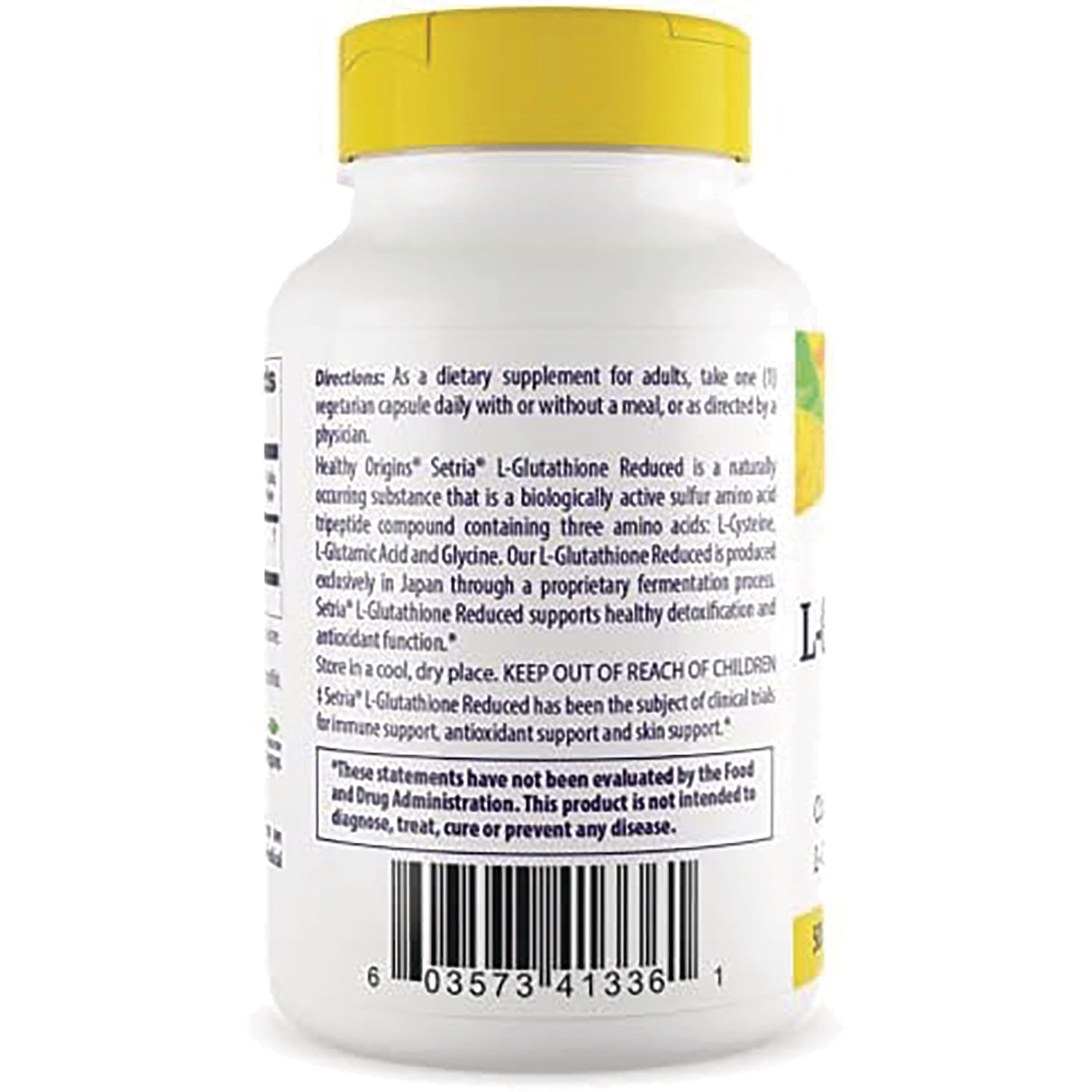 HRG002 | back label of white supplement bottle showing directions, ingredient text and barcode