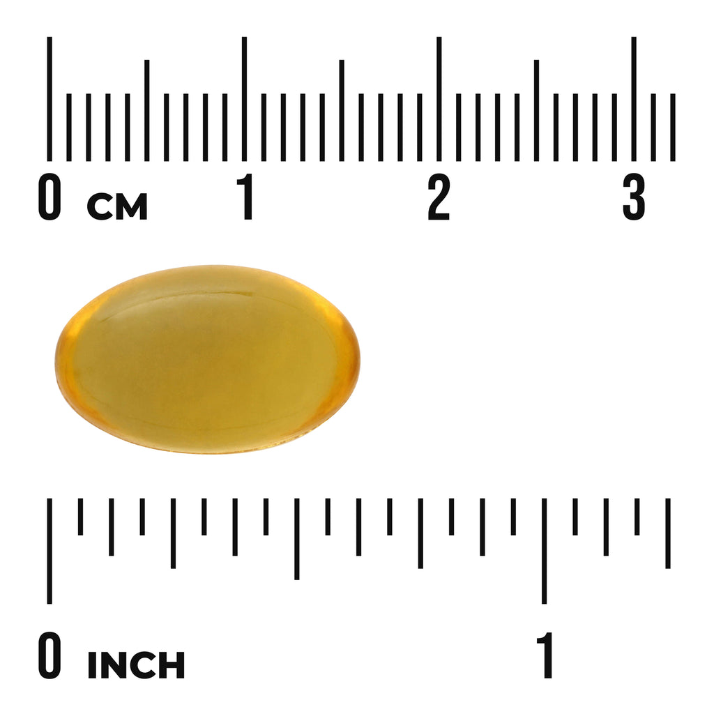 SWE013 | Yellow softgel capsule with size scale: 0-3 cm and 0-1 inch - Thumbnail