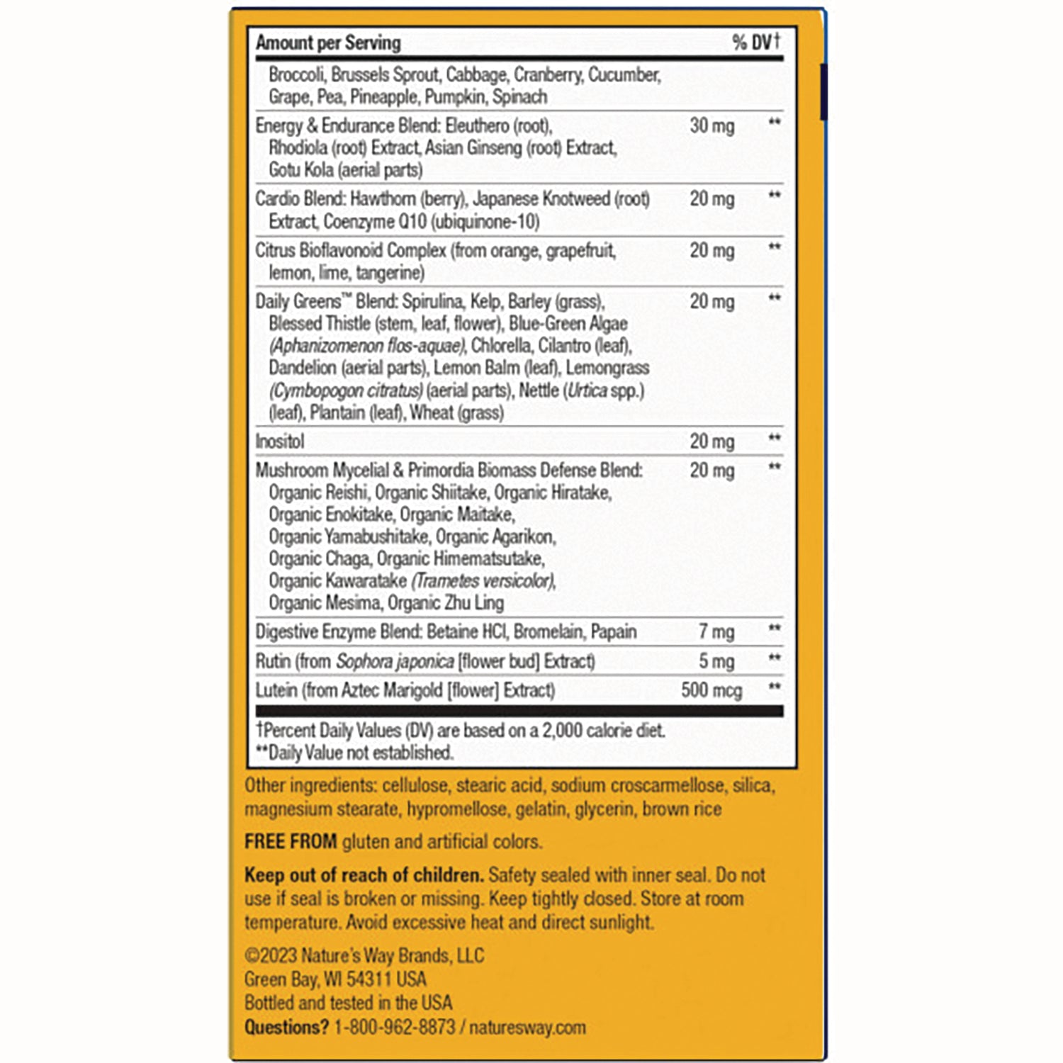NW710 | back panel showing supplement facts, ingredient blends, amounts per serving and storage and warning text