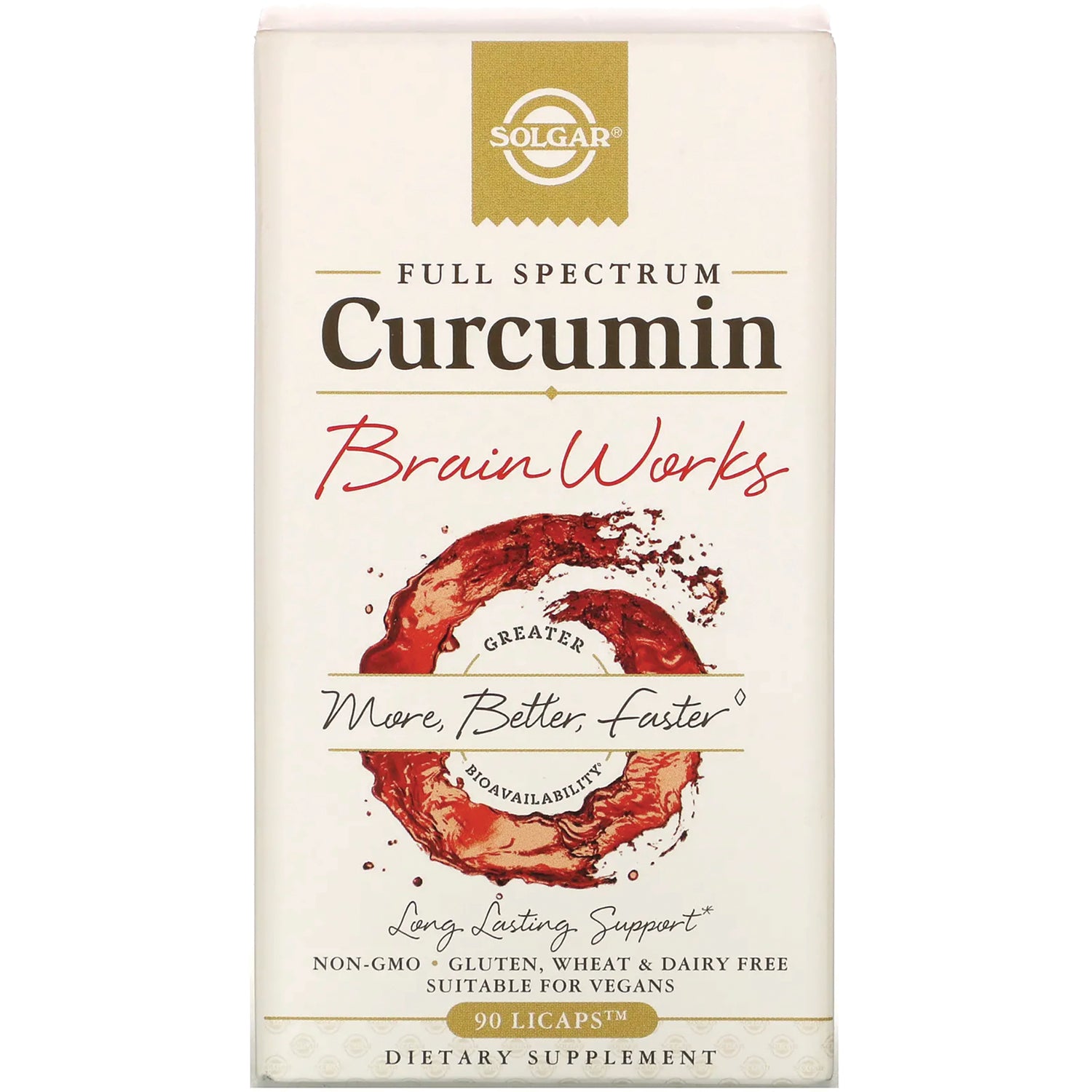 SLG373 | Solgar Full Spectrum Curcumin Brain Works front box, 90 LICAPS dietary supplement