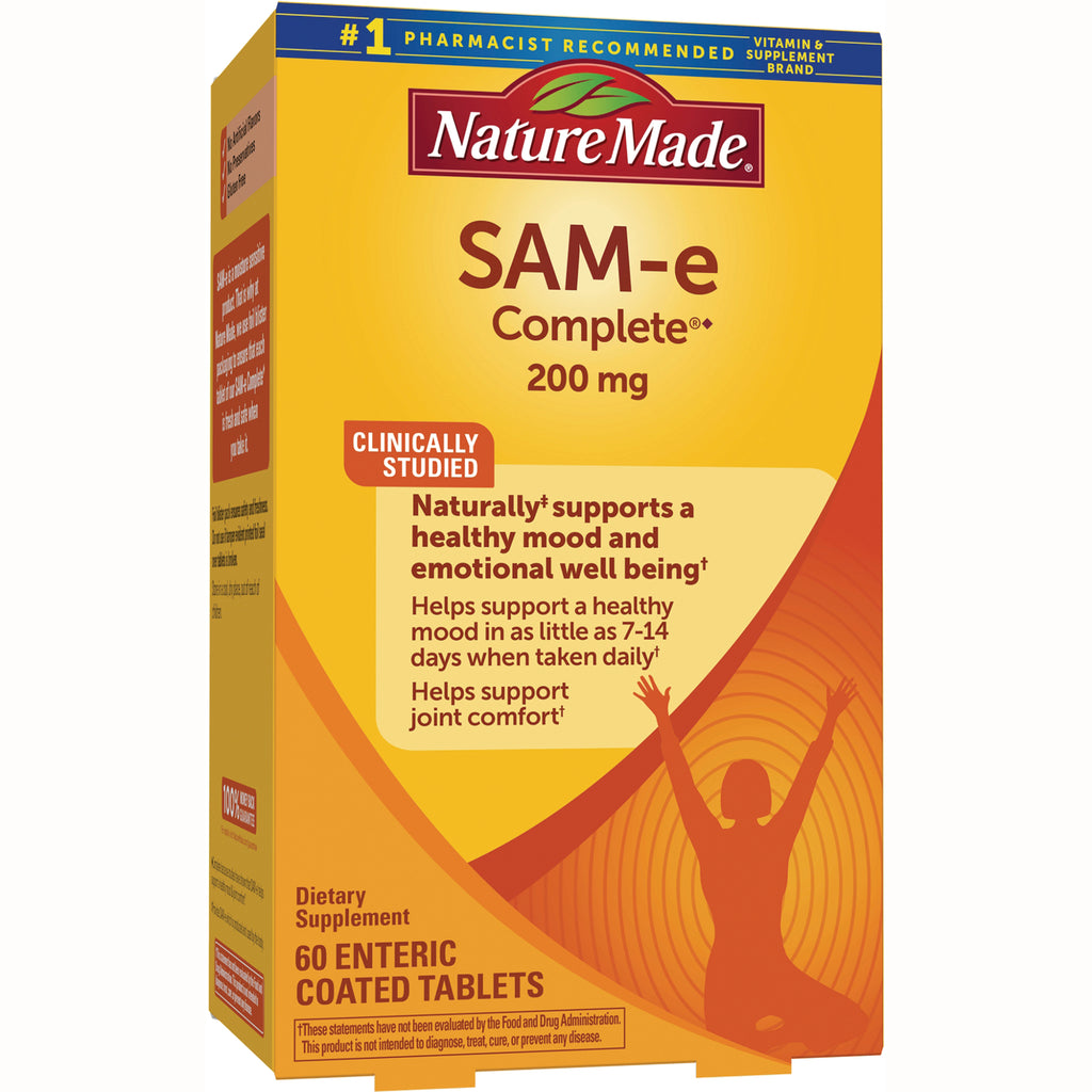 NTM158 | Nature Made SAM-e Complete 200 mg front box panel showing product name and 60 enteric coated tablets - Thumbnail