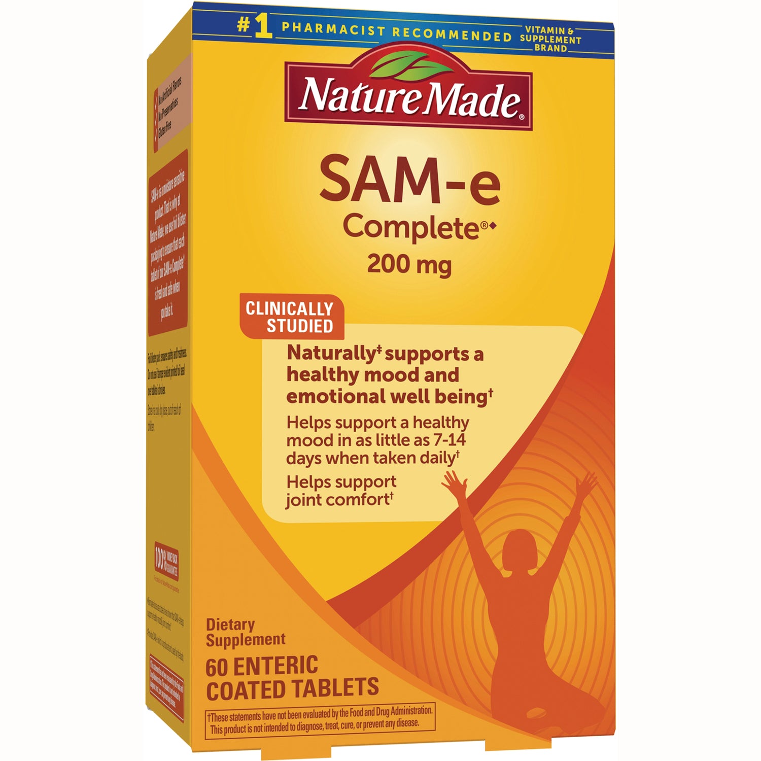 NTM158 | Nature Made SAM-e Complete 200 mg front box panel showing product name and 60 enteric coated tablets