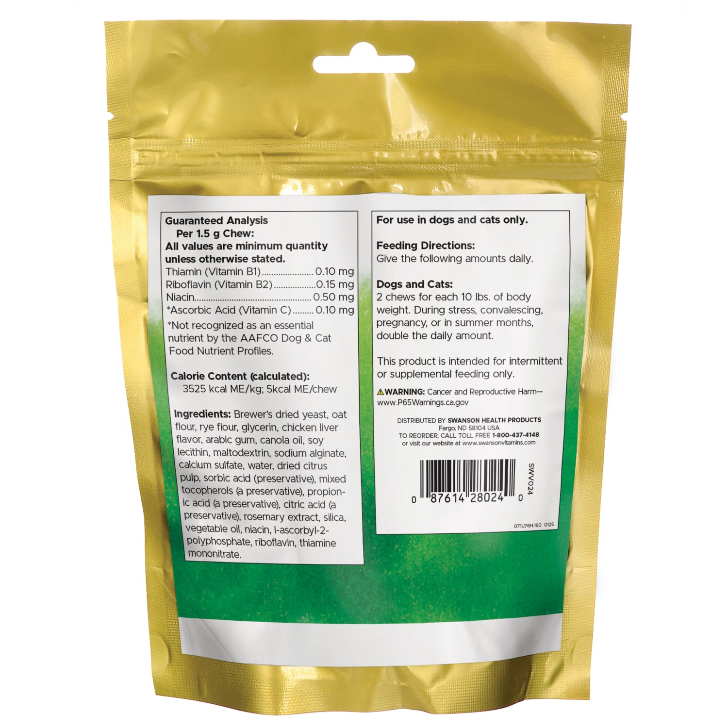 SWV024 | Back label with supplement facts and serving information