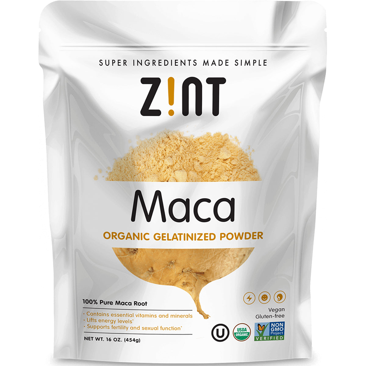 ZIN021 | Zint Maca Organic Gelatinized Powder, 100% pure maca root, 16 oz pouch
