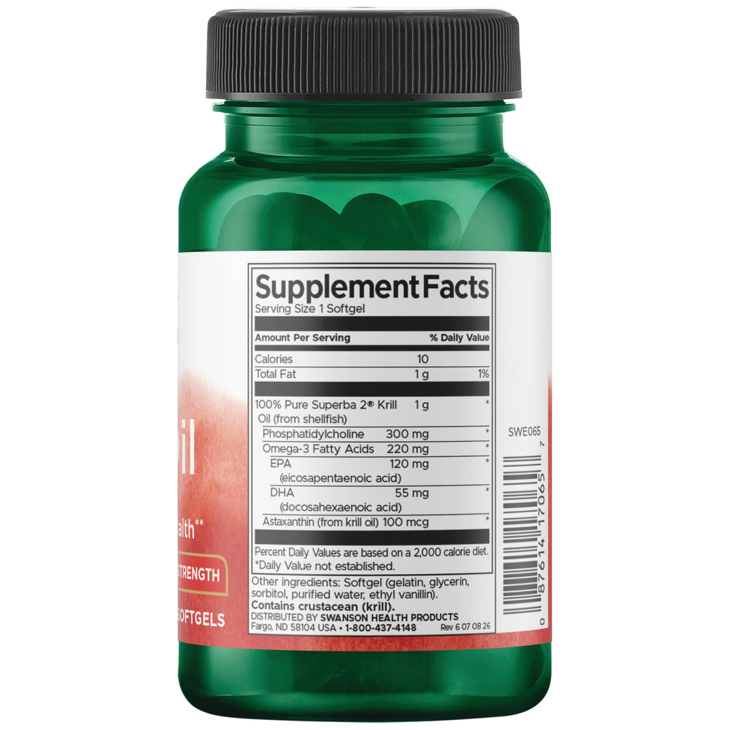 SWE102 | Back label with Supplement Facts panel and ingredients for krill oil softgels - Thumbnail