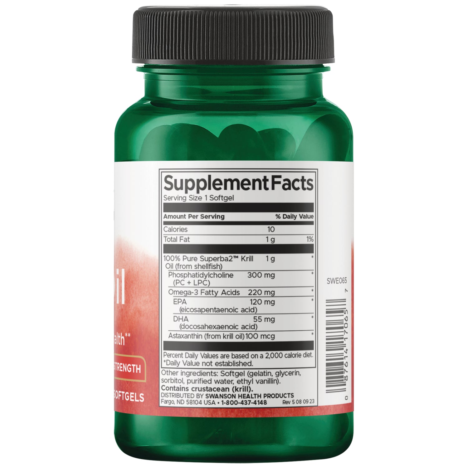 SWE102 | Back label with Supplement Facts panel and ingredients for krill oil softgels