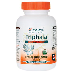 HHH025 | Front view of Himalaya Triphala herbal supplement bottle, Digestive Support, 60 caplets, USDA Organic, additive and gluten free