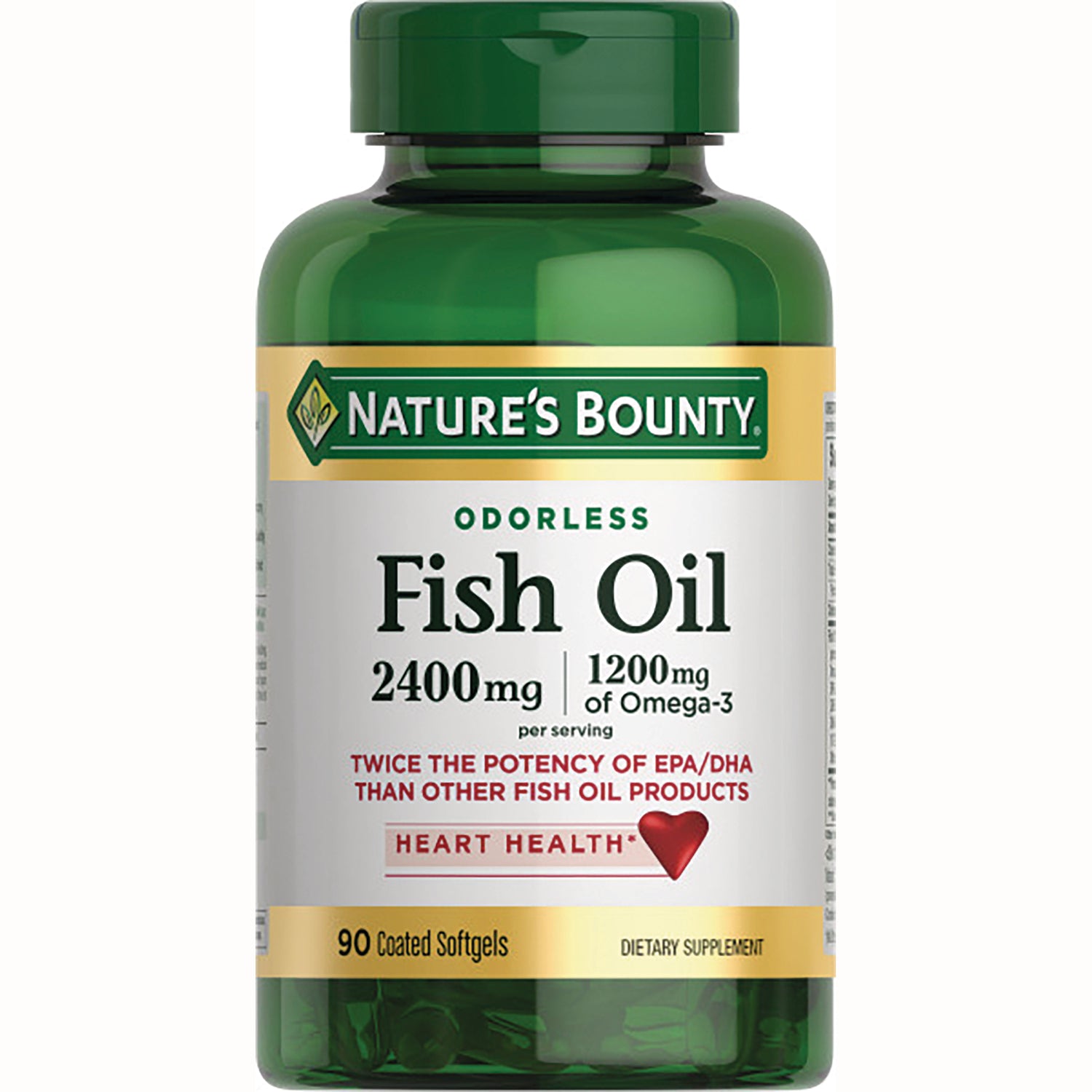 NBY083 | Nature's Bounty odorless Fish Oil 2400mg 1200mg Omega-3 bottle, 90 coated softgels