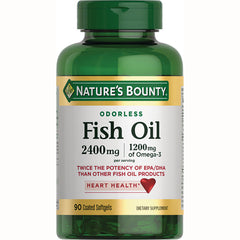 NBY083 | Nature's Bounty odorless Fish Oil 2400mg 1200mg Omega-3 bottle, 90 coated softgels