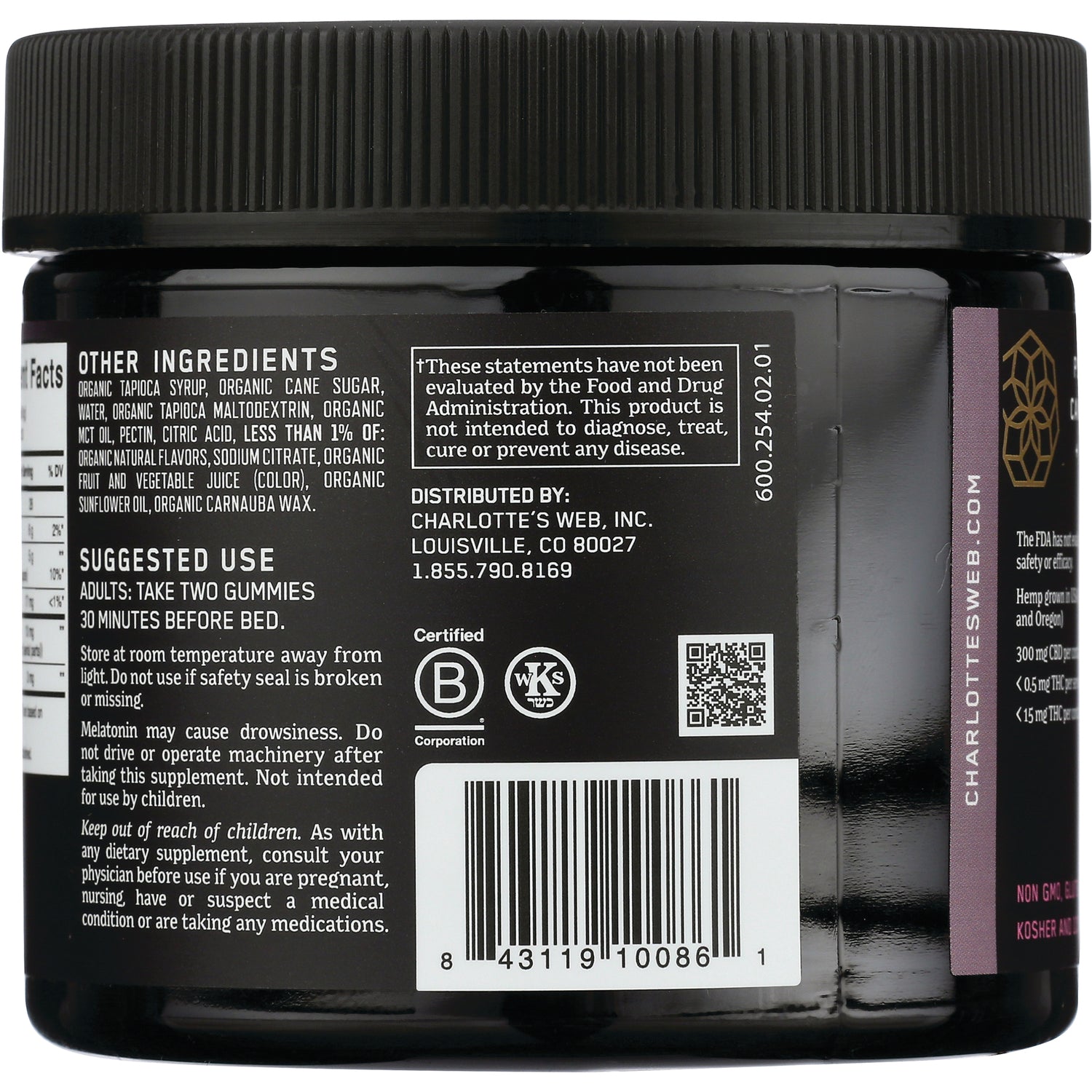 CHW016 | Back label of black jar showing ingredients, suggested use, barcode, and distributor contact