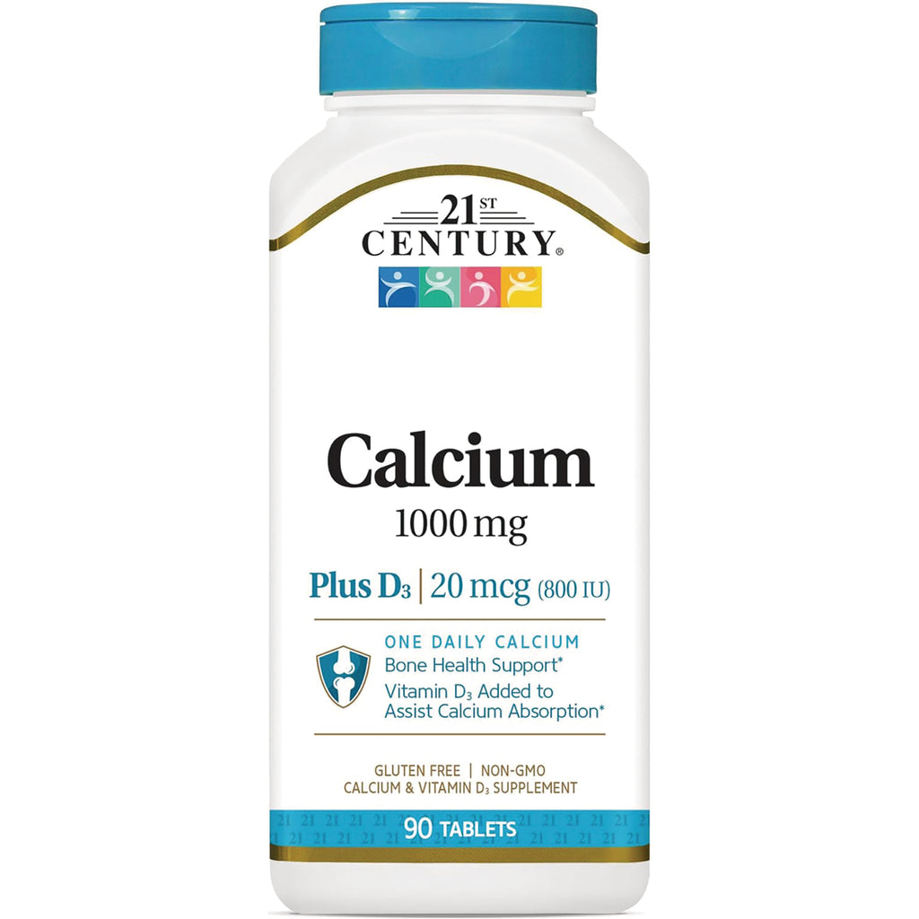 CNT021 | 21st Century Calcium 1000 mg plus D3 20 mcg bottle, 90 tablets front label - Thumbnail