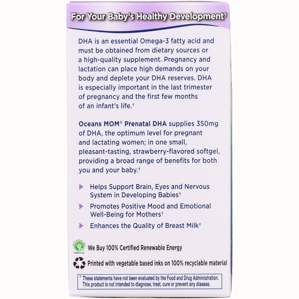 GLF057 | product infographic panel describing Oceans MOM prenatal DHA benefits, 350 mg DHA supporting brain, eyes and nervous system - Thumbnail