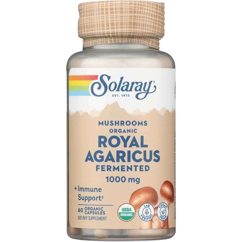 SLR465 | Solaray Mushrooms Organic Royal Agaricus Fermented 1000 mg, 60 organic capsules - Thumbnail