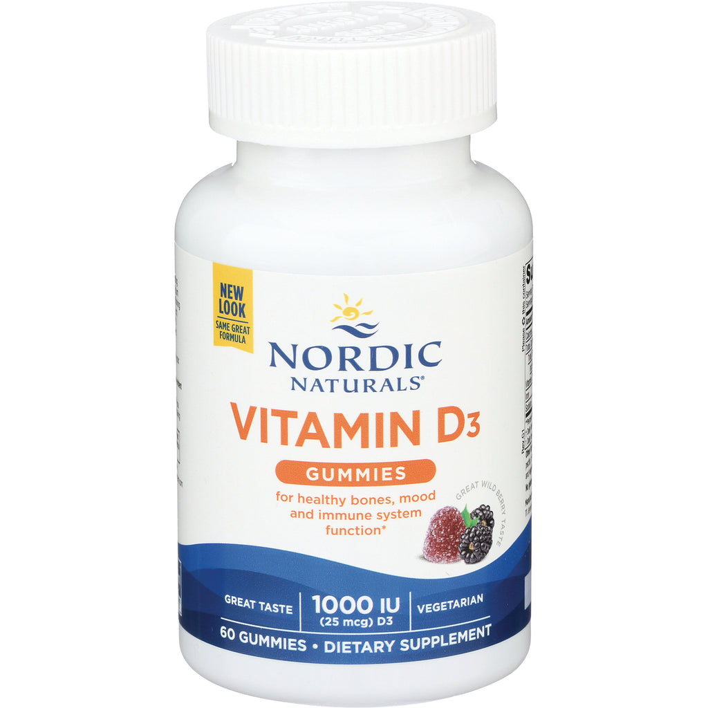 NRN070 | Nordic Naturals Vitamin D3 gummies bottle, 1000 IU, 60 gummies, front label - Thumbnail