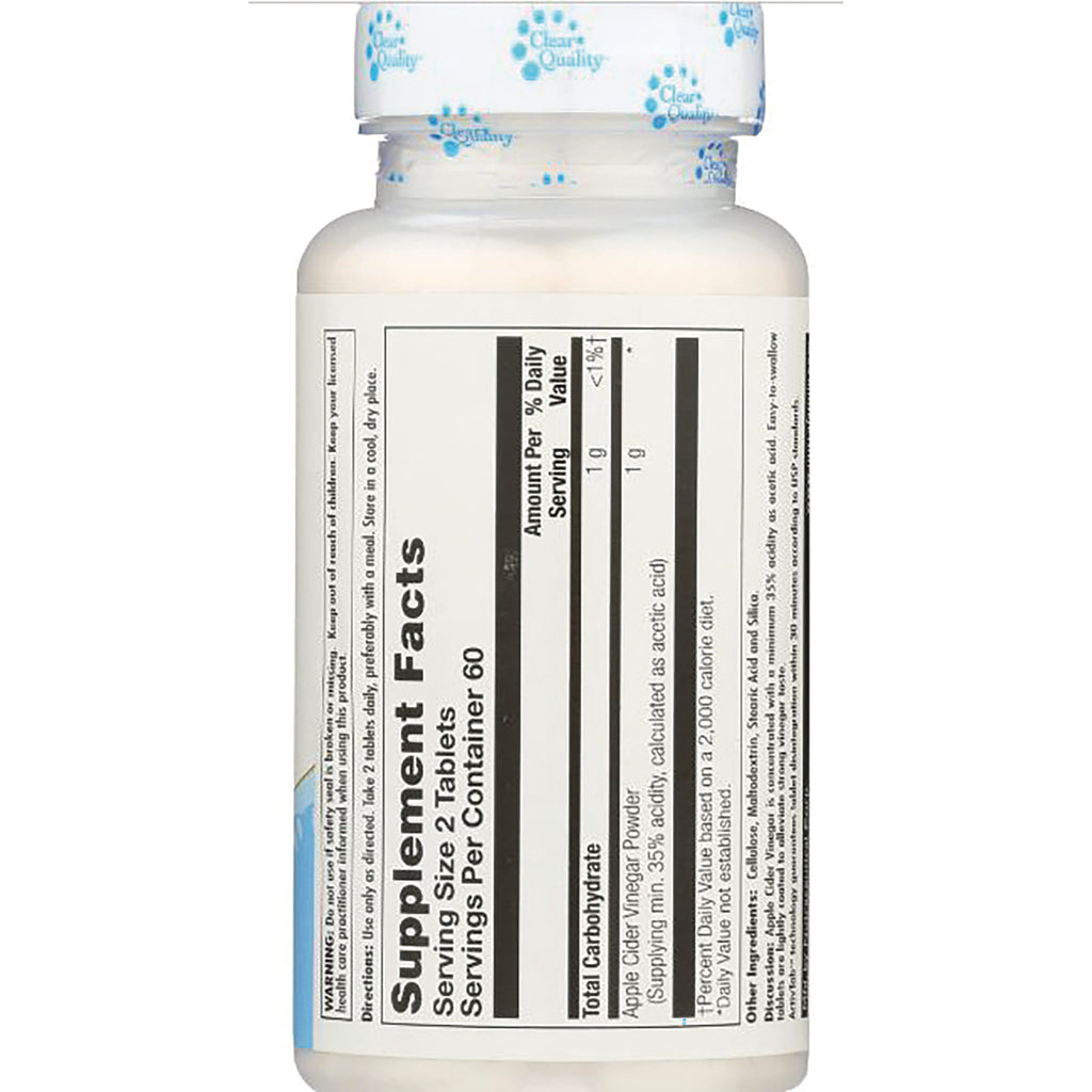 KL514 | back label showing Supplement Facts nutrition panel and serving size for apple cider vinegar tablets - Thumbnail