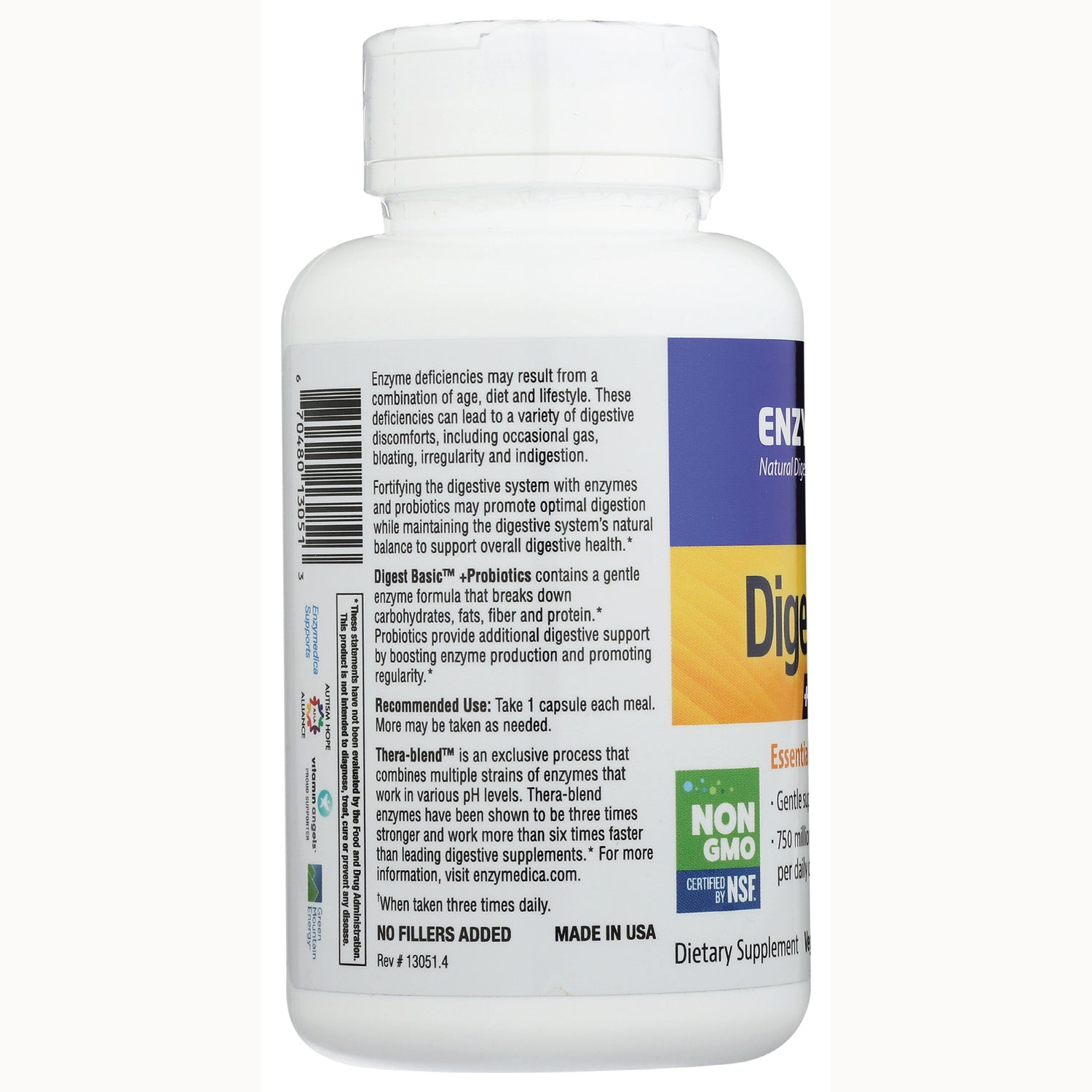EMD059 | Back label of white supplement bottle showing directions, barcode, and NON GMO badge