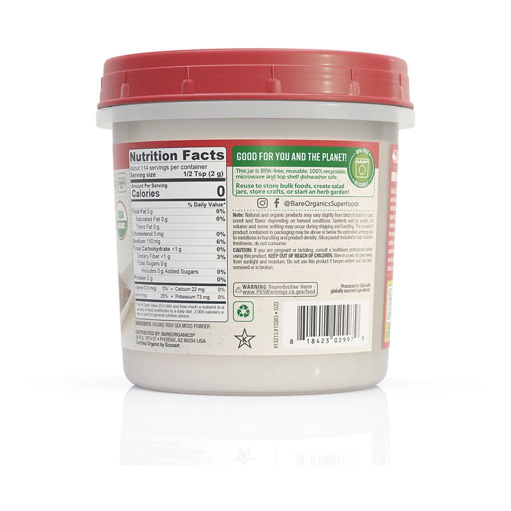 BOR011 | Back label with nutrition facts, recycling icons, barcode and product information on a white tub with red lid - Thumbnail