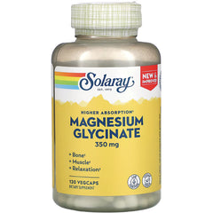 SLR484 | Solaray Magnesium Glycinate 350 mg bottle with yellow label, 120 vegcaps and Solaray logo