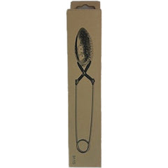 FNP047 | front of narrow beige box showing illustration of long-handled perforated tea infuser tongs