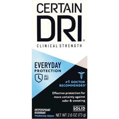 DSE007 | Certain DRI clinical strength antiperspirant deodorant box, Everyday Protection Morning Fresh solid front packaging