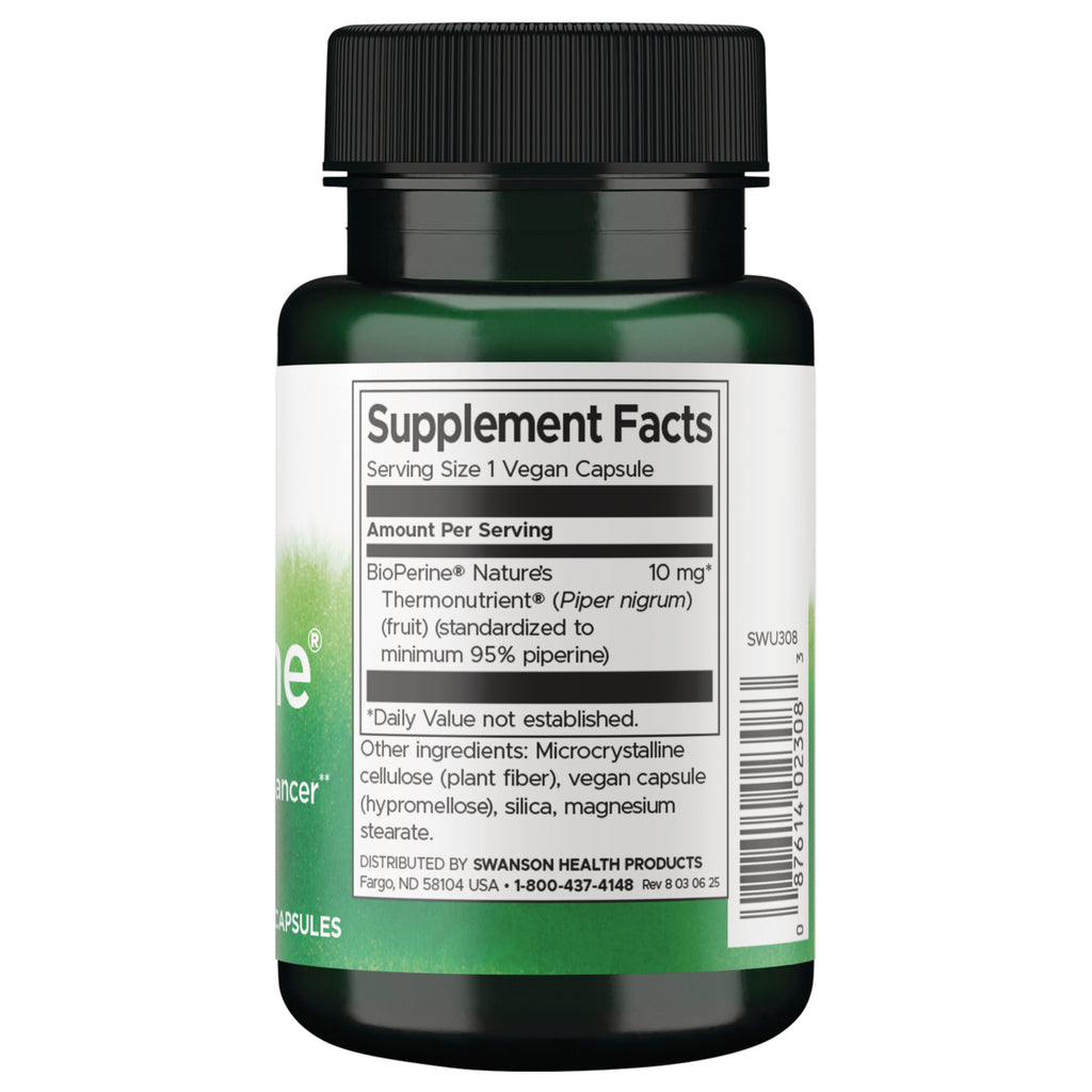 SWU308 | Back label with Supplement Facts and ingredients, serving size 1 vegan capsule - Thumbnail
