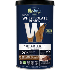 CRL589 | Biochem 100% whey isolate protein powder, chocolate flavor, sugar-free, 20g protein per serving