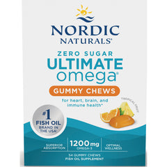 NRN124 | Nordic Naturals Ultimate Omega zero sugar gummy chews front packaging with tropical fruit and 1200 mg label