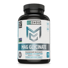 ZOU072 | Zhou Mag Glycinate magnesium glycinate 350 mg, 180 capsules bottle, dietary supplement