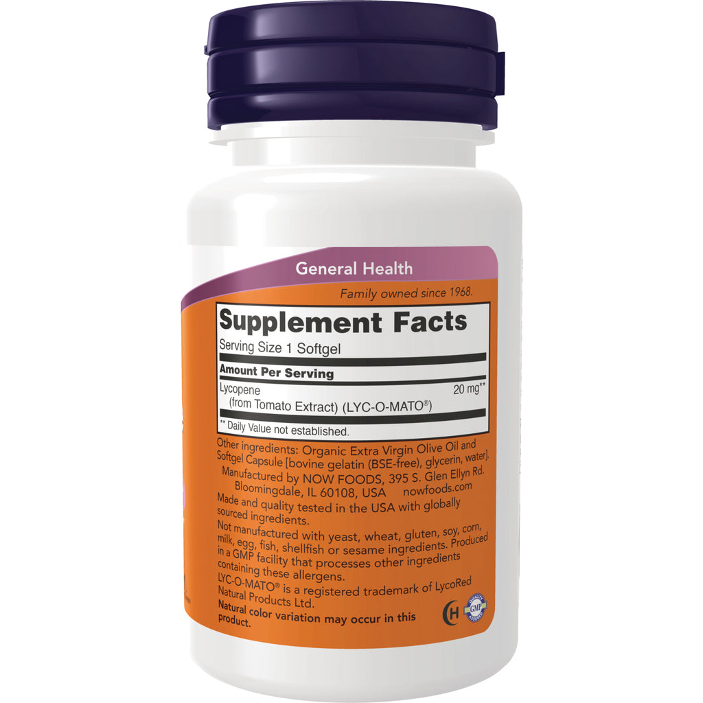 NWF619 | Back of white supplement bottle showing Supplement Facts label with Lycopene 20 mg and ingredient text - Thumbnail