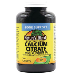 NAB031 | Front label of Nature's Blend Calcium Citrate with Vitamin D3 dietary supplement bottle, 200 caplets