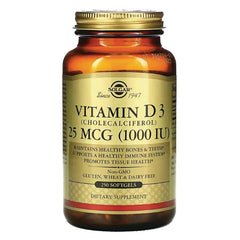 SLG246 | Solgar Vitamin D3 25 MCG (1000 IU) amber bottle label 250 softgels dietary supplement