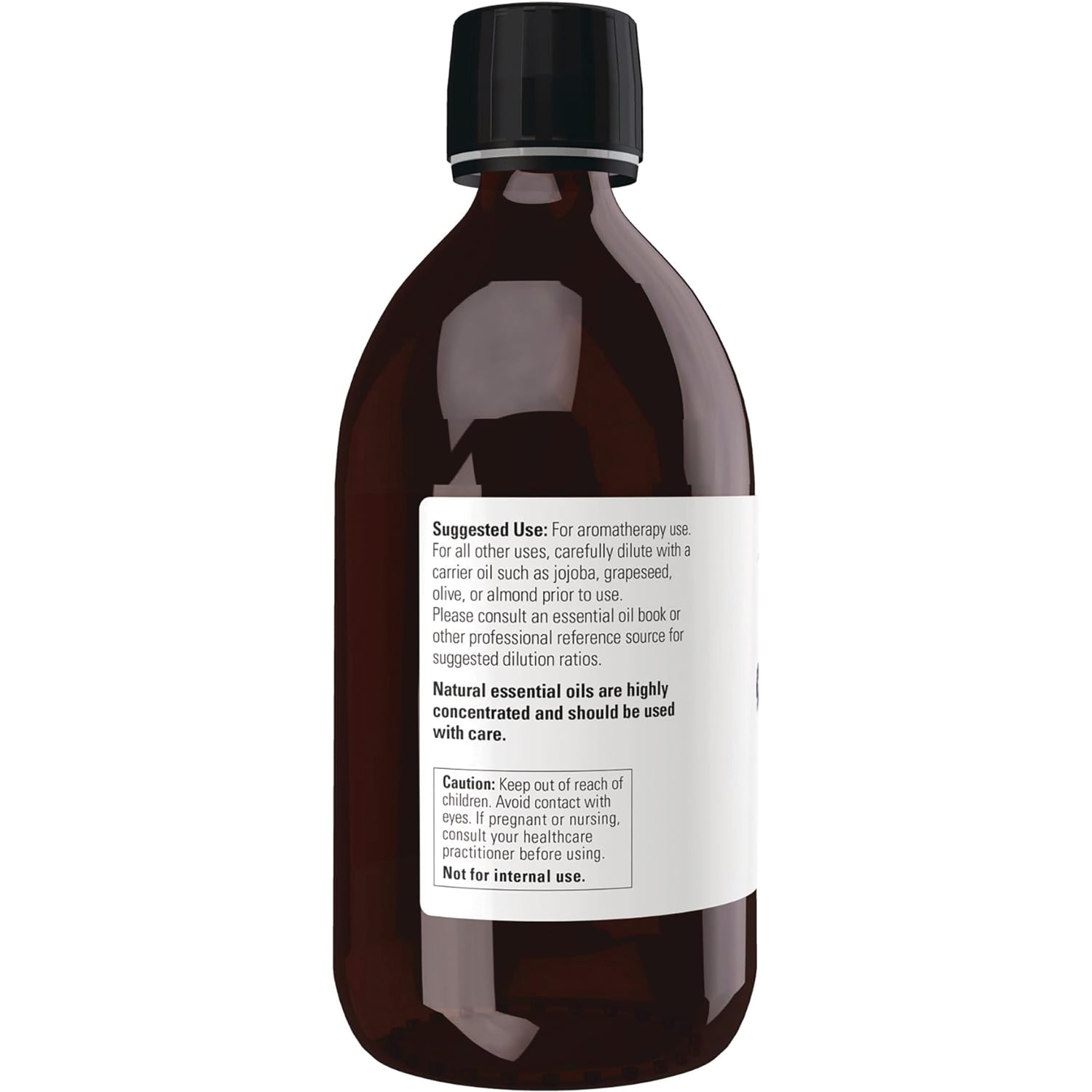 NWF487 | back of amber bottle showing white label with suggested use and caution text