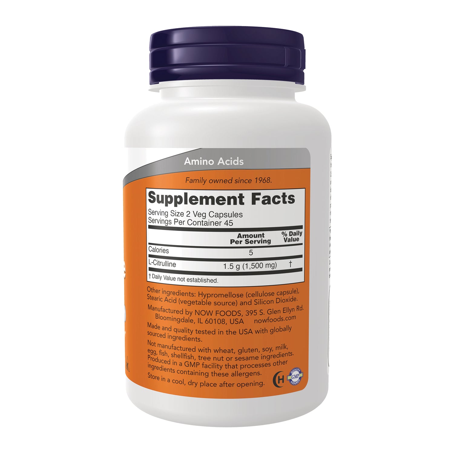 NWF169 | white supplement bottle back showing Supplement Facts panel listing L-Citrulline 1.5 g and ingredients text