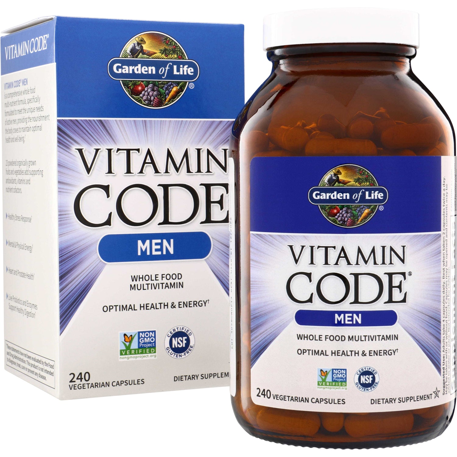 GLF098 | Garden of Life Vitamin Code Men whole food multivitamin, 240 vegetarian capsules