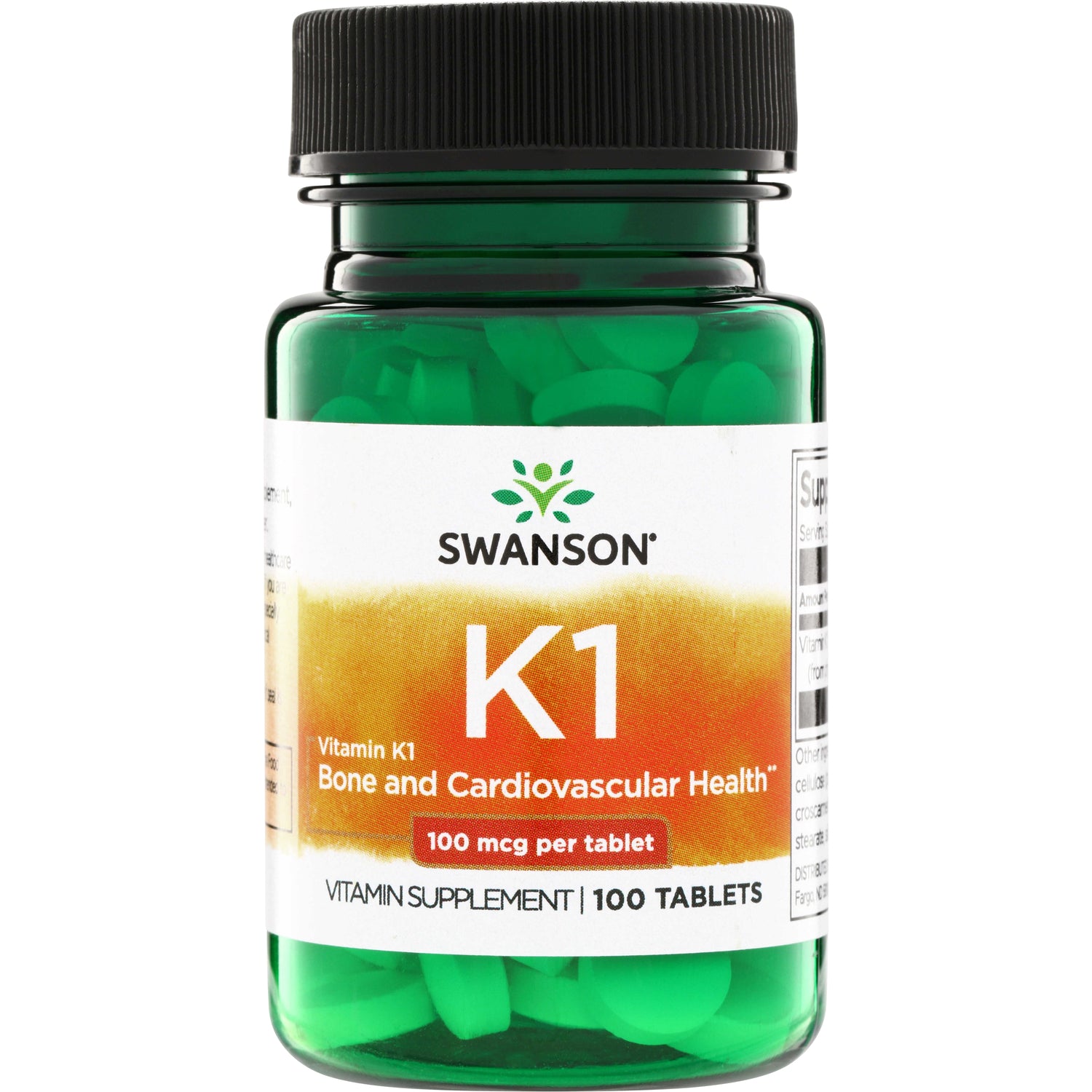 SW994 | Swanson K1 Vitamin K1 supplement, 100 mcg per tablet, 100 tablets; bone and cardiovascular health